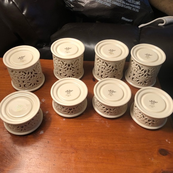 Vintage Lenox Pierced Porcelain Tea Light Candle Holders - Set of 8 - Ivory/Gold - Picture 7 of 8